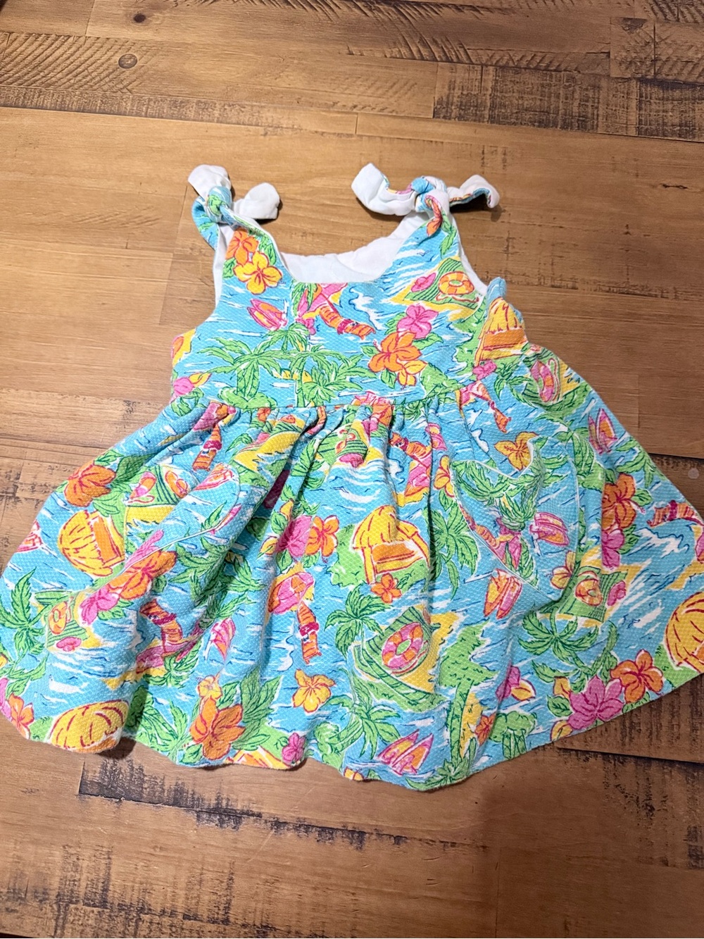 Handcrafted by Grannie Annie size xs Girls Tropical Print Tie-Shoulder Dress